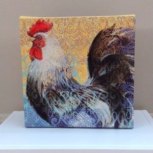 Rooster Reproduction Giclee Print On Cotton Canvas by  Susan Winget 8 x 8
